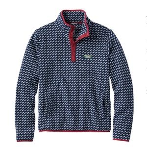 Men's L.L.Bean Sweater Fleece Pullover Nautical Navy Birdseye Size Large Tall